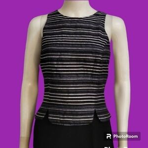 Vtg JS COLLECTIONS Metallic Striped Cropped Scallop Sleeveless Holiday Blouse
